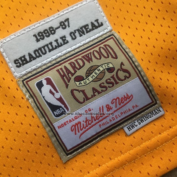 Camiseta Los Angeles Lakers Shaquille O'Neal NO 34 Mitchell & Ness 1996-97 Amarillo